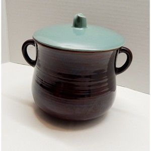 Red Wing Pottery Village Green Bean Pot Cookie Jar Canister Brown Teal